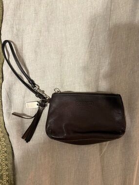 Coach Dark Brown Leather Wristlet with Tassel